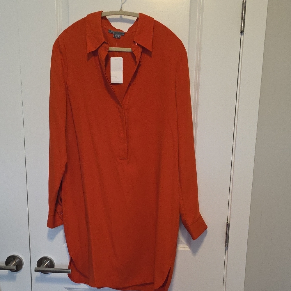 Vince Orange Long Sleeve Tunic Dress 100% Silk